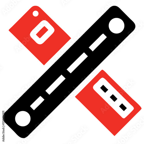 Spirit level construction icon, minimal style, red and black, construction tools concept
