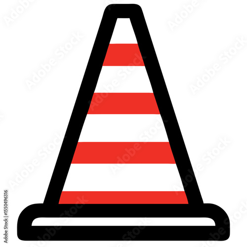 Traffic cone construction icon, minimal style, red and black, construction tools concept