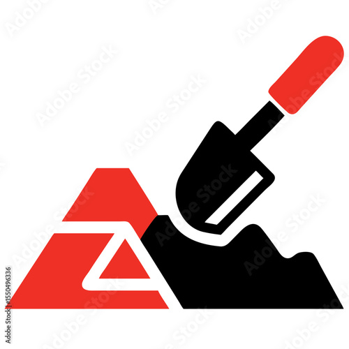 Shovel construction site icon, minimal style, red and black, construction tools concept