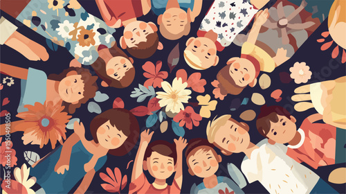 Happy Family Parents and Kids Together Flat Vector Illustration