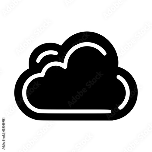 A simple, dark cloud illustration in a minimalistic style, perfect for various design concepts. The shape is clean and bold, and represents weather