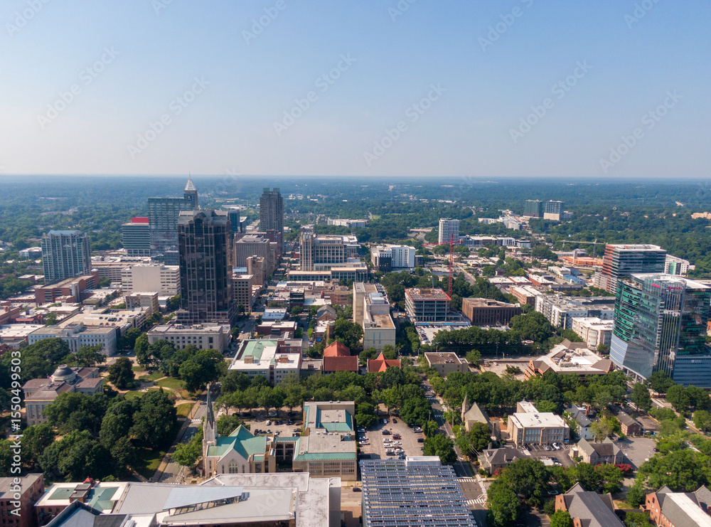 Fototapeta premium Daytime Drone Images of Downtown Raleigh North Carolina and Surrounding Neighborhoods