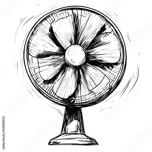 Cool Fan Cartoon Vector in Black and White