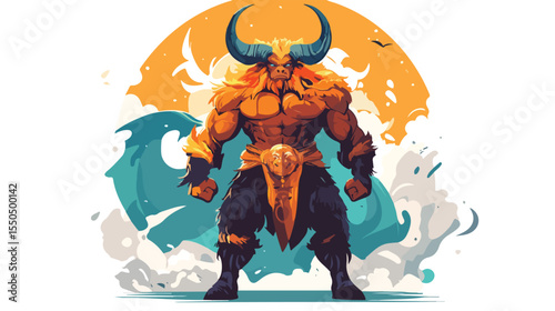 Fantastic Mythical Minotaur Magical Creature in Flat Vector Design