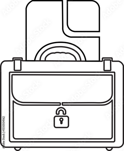 Outlined icon of locked briefcase with document behind. Ideal for secure document storage, legal files or office privacy