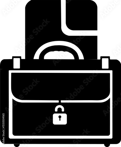 Filled icon of portfolio with document and lock. Great for protecting sensitive files in business or legal contexts