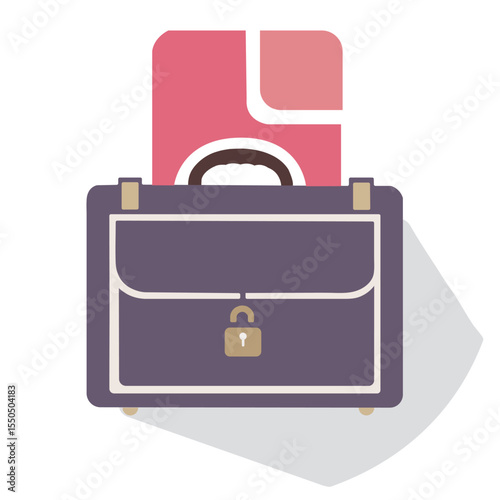 Flat icon of briefcase with visible document and front lock, symbolizing confidentiality and secure data management