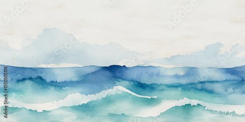 Abstract blue and white water ocean wave and curved line background. Blue wave with liquid fluid ocean texture. Ocean wave banner background.	
