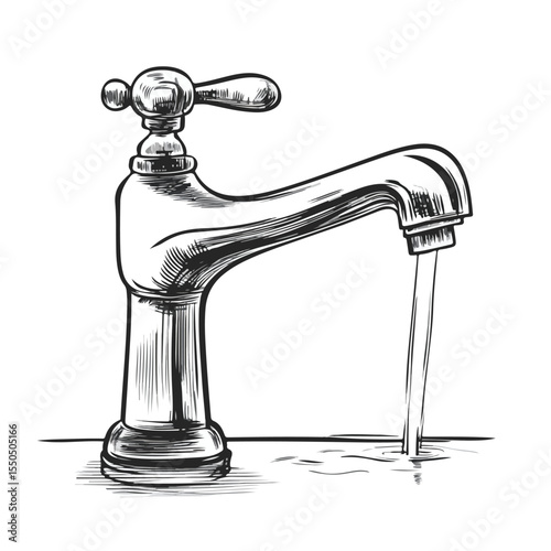 Colorful Cartoon Illustration of a Water Faucet With Water Flowing, Playful Water Drop Characters, Happy Water Theme Cartoon Vector Artwork