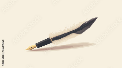 Feather Pen Writing Tool Flat Vector Illustration