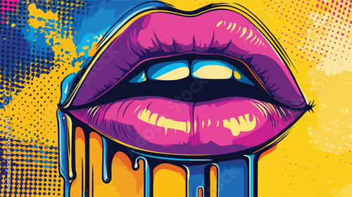 Vibrant Female Lips Dripping Pop Art Style Vector Illustration