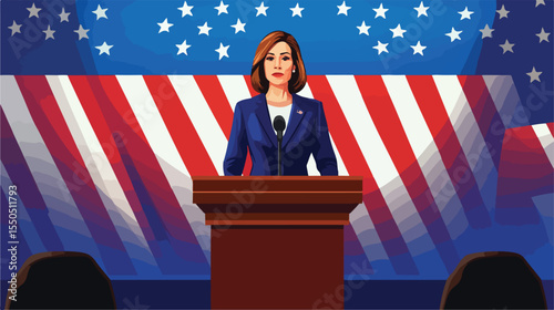 Female Politician Standing Behind the Podium