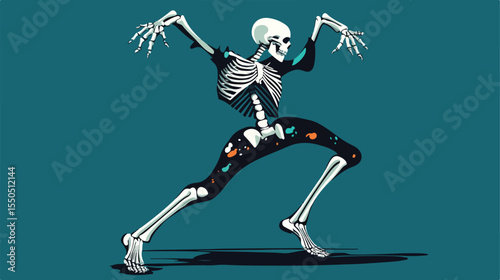 Flat Vector Illustration of Female Skeleton Dancing