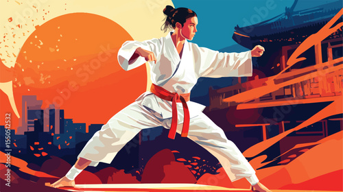 Female Training Taekwondo in Kimono Uniform