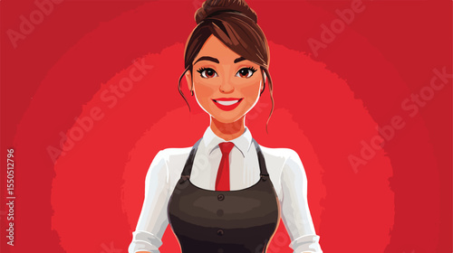 Elegant Female Casino Waiter with Bow Tie in Flat Vector Illustration