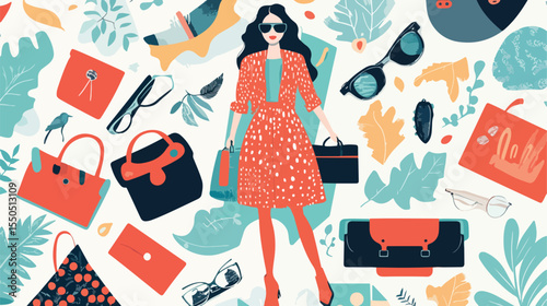 Modern Feminine Fashion Design Flat Vector Illustration
