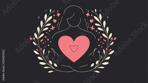 Feminine Heart Protector Flat Vector Illustration