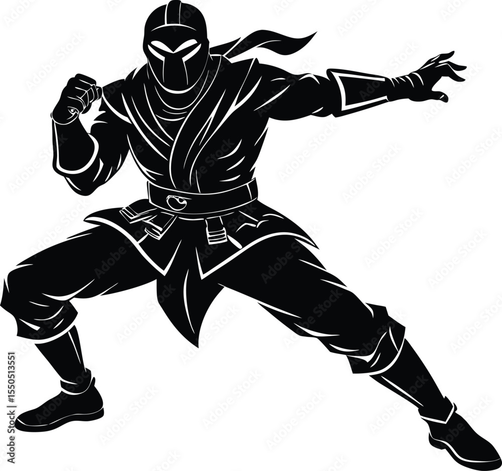Naklejka premium Ninja in Action Pose Silhouette