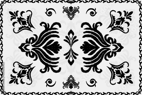 Black Floral Ornament Pattern on White Background, seamless floral patterns design for decorative, wall, wallpaper, wrapping paper, fabric, silk, scarf, pillow, book, wall, backdrop and etc. abstract 