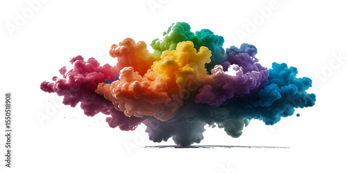 Vector abstract colorful rainbow holi paint and colorful cloud smoke powder explosion isolated on transparent wide panorama background.	