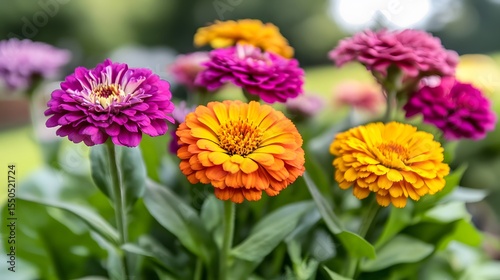 Vibrant Zinnia Flowers in Garden Bloom