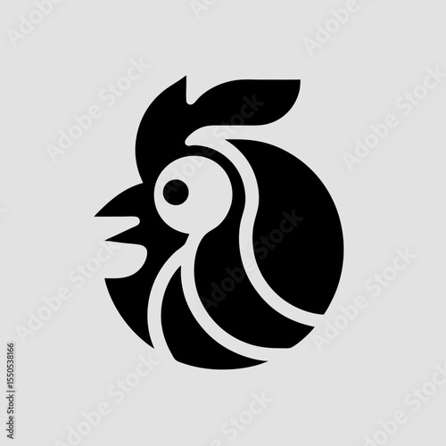 Modern abstract black rooster head logo design on light gray background