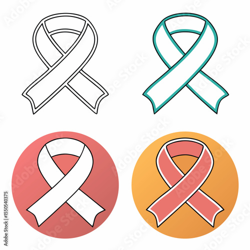 Vector Illustration Four Awareness Ribbons Black White Teal Pink