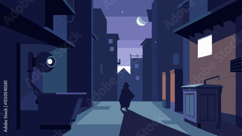 Downtown Alley Watch An urban alleyway filled with shadows where a surveillance camera captures footage of a figure lurking around a dumpster embodying a sense of concern.