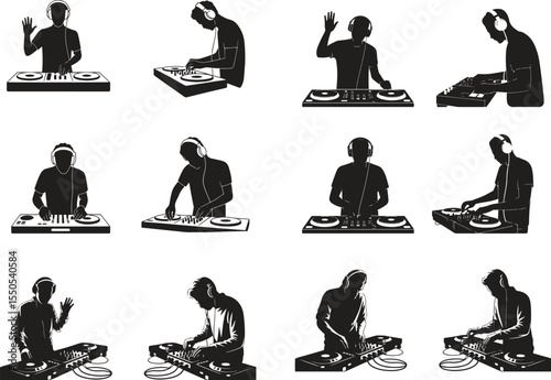 Set of silhouette dj player icon vector illustration with white background	