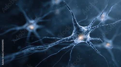 A futuristic, minimalistic image of neurons and brain chemistry, with glowing lines and a plain background offering ample room for text.