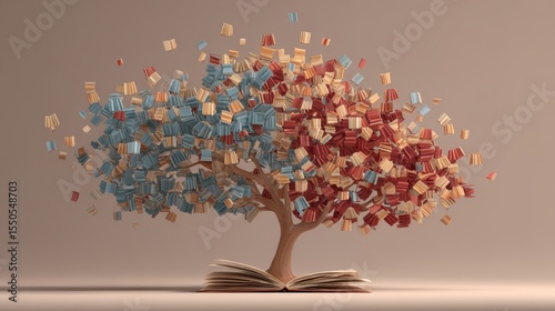 International literacy day concept with tree with books like leaves.