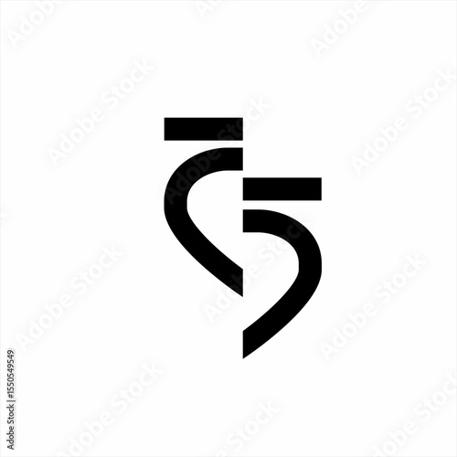 Abstract number 25 or 55 logo design with heart concept.
