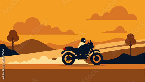 Dust Cloud A motorcycle kicking up dust as it speeds along a dirt road with shadows of police vehicles just visible in the background.