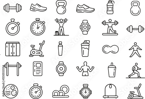 Fitness line icons set. Gym, workout, dumbbell, exercise. editable stroke. vector illustration