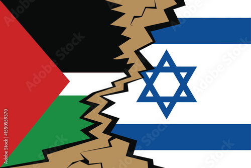 Israeli-Palestinian Conflict Depicted with Separated Flags