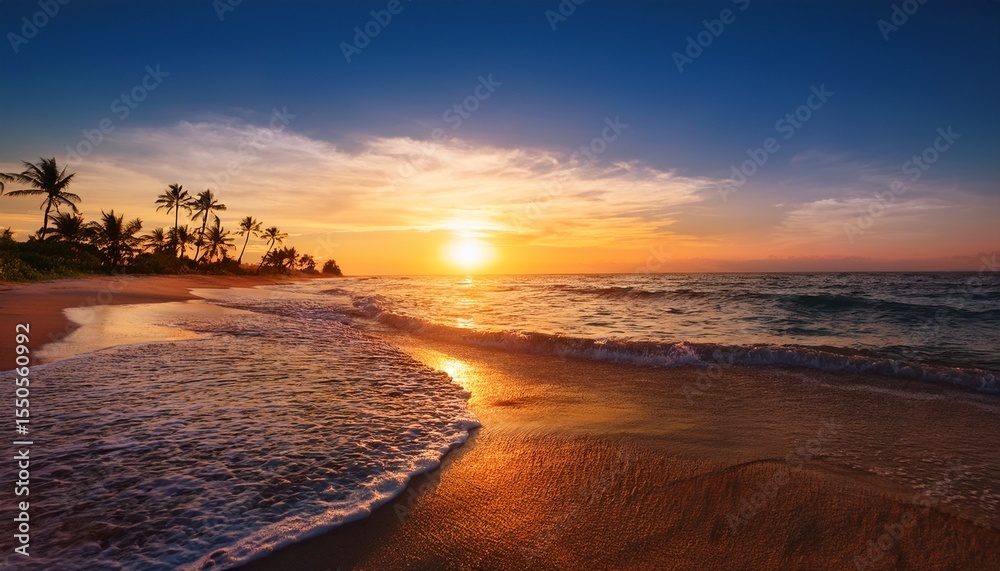 Naklejka premium sunset on the beach landscape desktop background