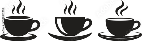 Coffee Cups Icons Set. Hot Beverage, Mug, Takeaway, Caf Vector Illustration 