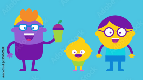 Character Reactions Depict three characters beneath the melting cone each with exaggerated expressions of surprise and joy. One person a child with a playful expression holds a