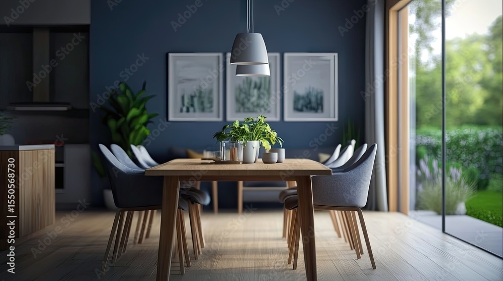 Fototapeta premium Modern dining room with panoramic views.