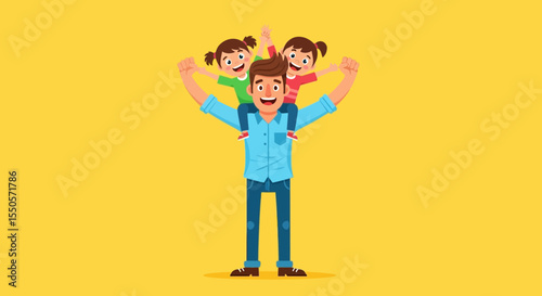 Happy family holding hands in a cartoon illustration