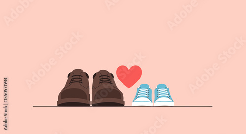 Father's day family shoes concept illustration with dad shoes and baby shoes representing family love and parenthood vector