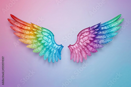 Vibrant gradient angel wings in a colorful display