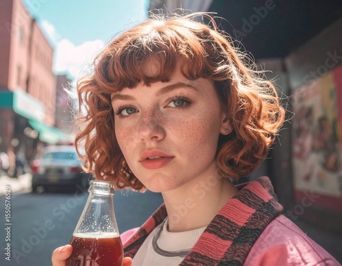 young woman drinking juice