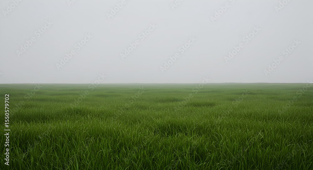 Fototapeta premium Serene Fog-Shrouded Green Field