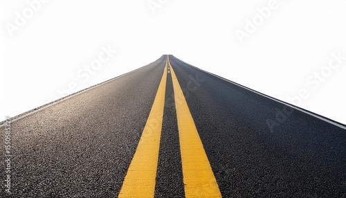 empty road with yellow line isolated on white white background