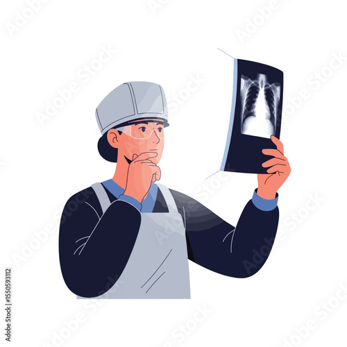 Medical Professional Examining X-Ray Healthcare and Diagnosis Illustration
