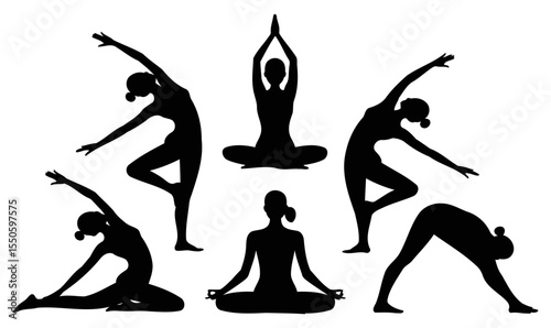 Silhouette Yoga Poses Collection for Wellness, Fitness, and Flexibility