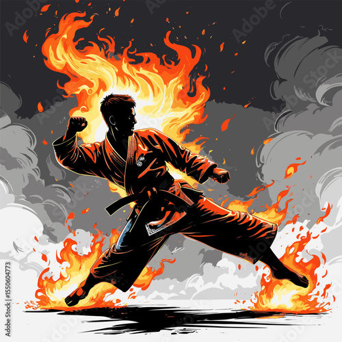 fiery taekwondo athlete vector image for design needs