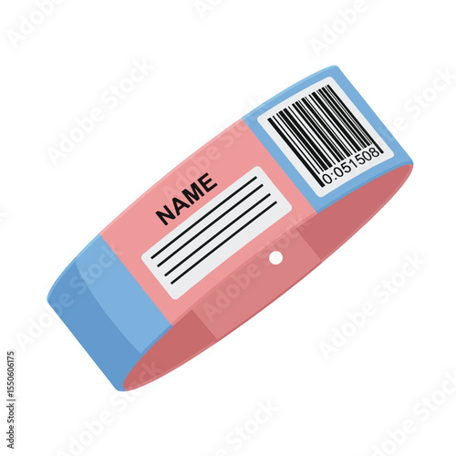 Pink and Blue Identification Wristband with Barcode and Name Field