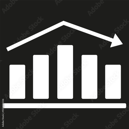 Decline chart icon. Falling bars symbol. Downward trend illustration. Vector image.